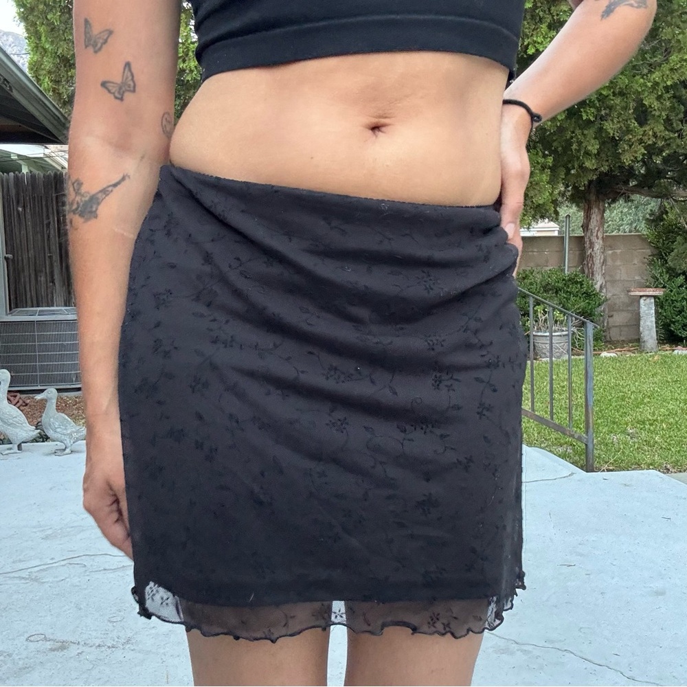 Black Lace Mesh Layer Mini Skirt